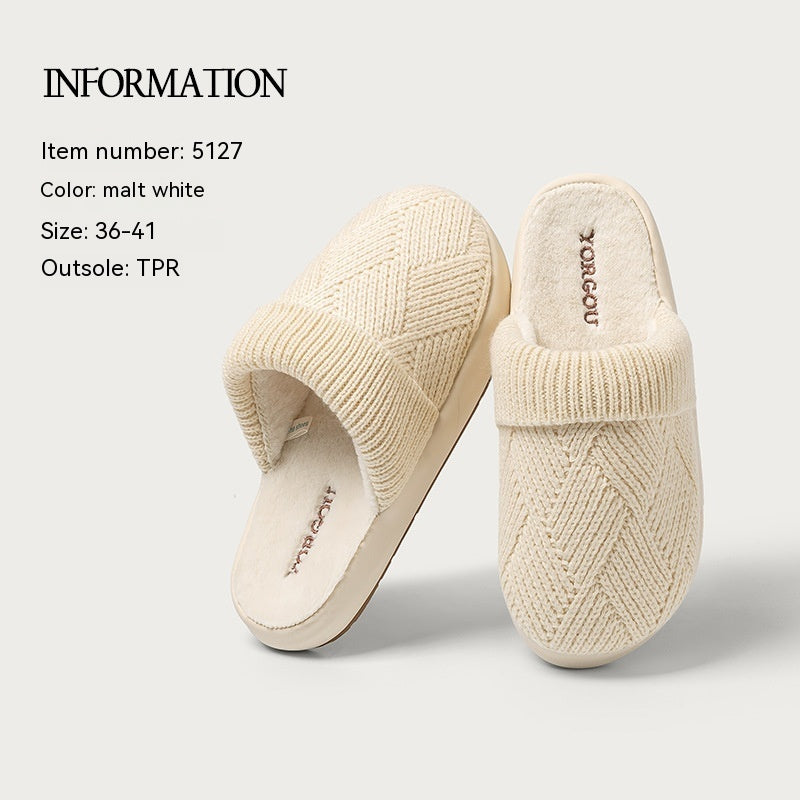 Yuangang Wool Cotton Slippers Women's Fleece-lined Thermal Indoor Floor Thick Bottom Non-slip Household Men's Winter