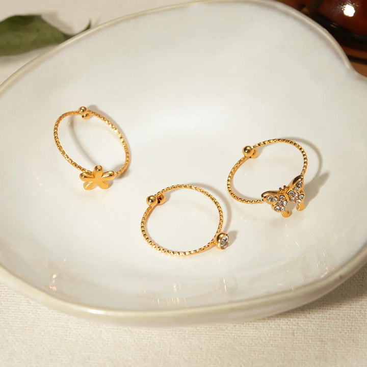 18K Gold Plated Stainless Steel Waterproof Ring Set