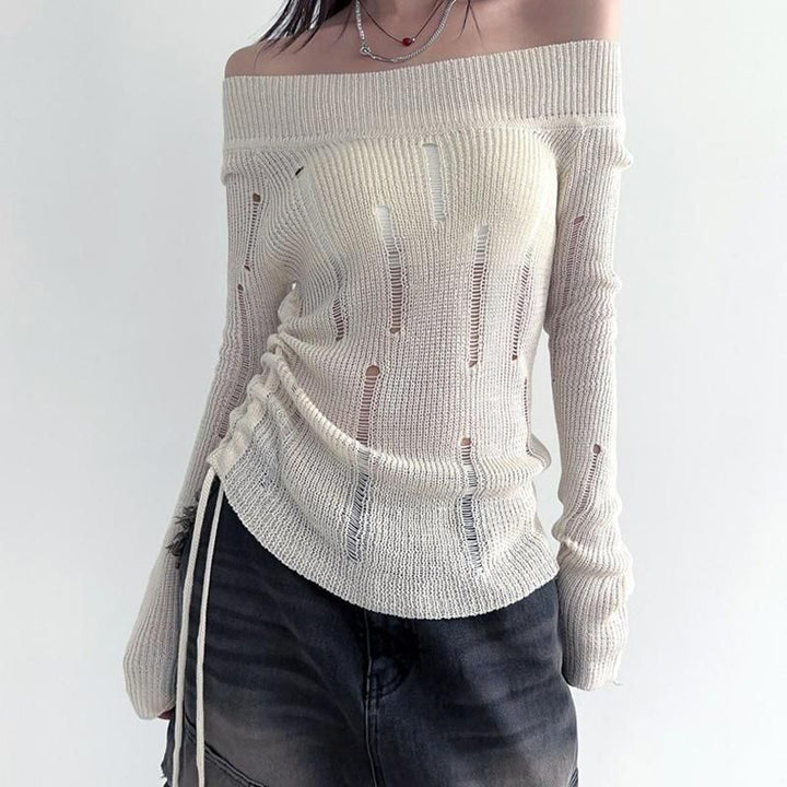 Knitted Hollow Out Slim Pullover for Women