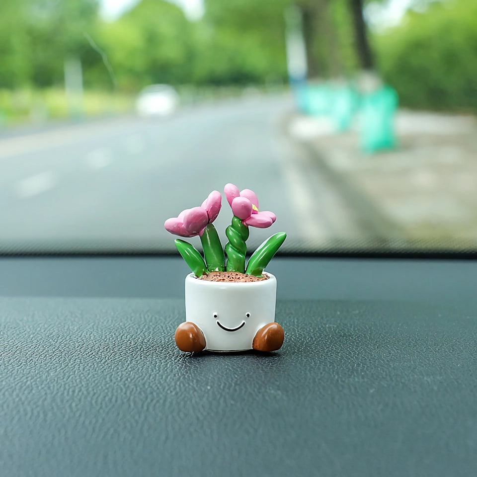 Cute Flower Pot Car Decoration – Cartoon Plant Ornament