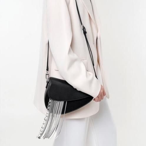 Luxury Leather Tassel Crossbody Saddle Bag for Women