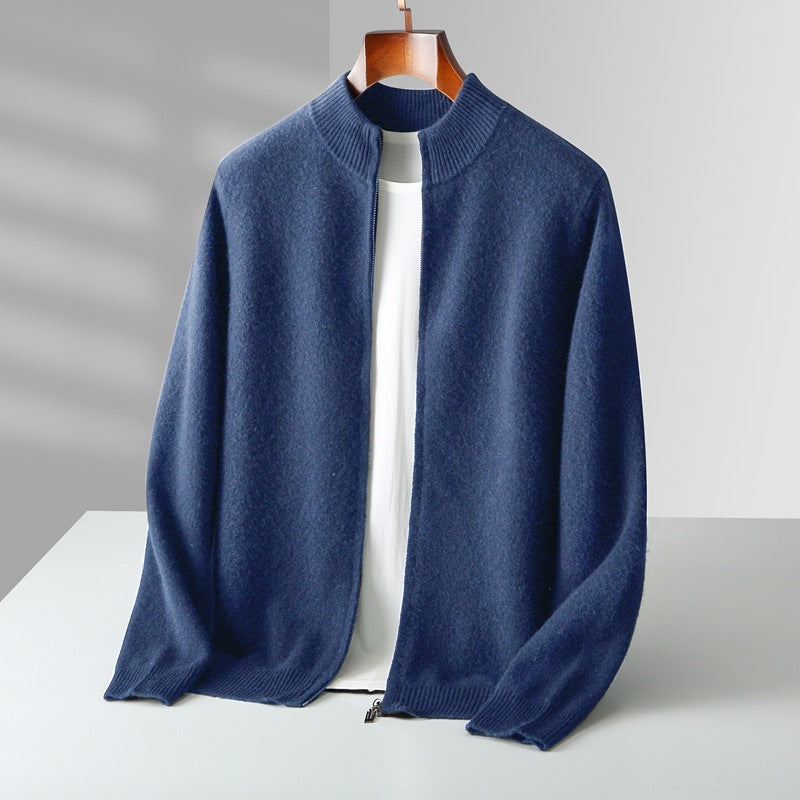 Pure Wool Knit Double-strand Thickening Stand Collar Cashmere Cardigan