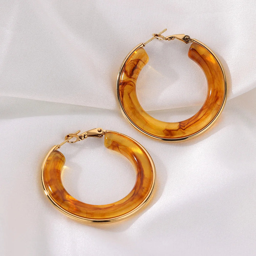 Acrylic Gradient Hoop Earrings for Women - Trendy Stainless Steel Round Earrings