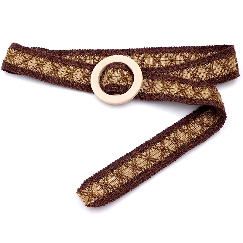 Boho Crochet Lace Belt with Wooden Buckle