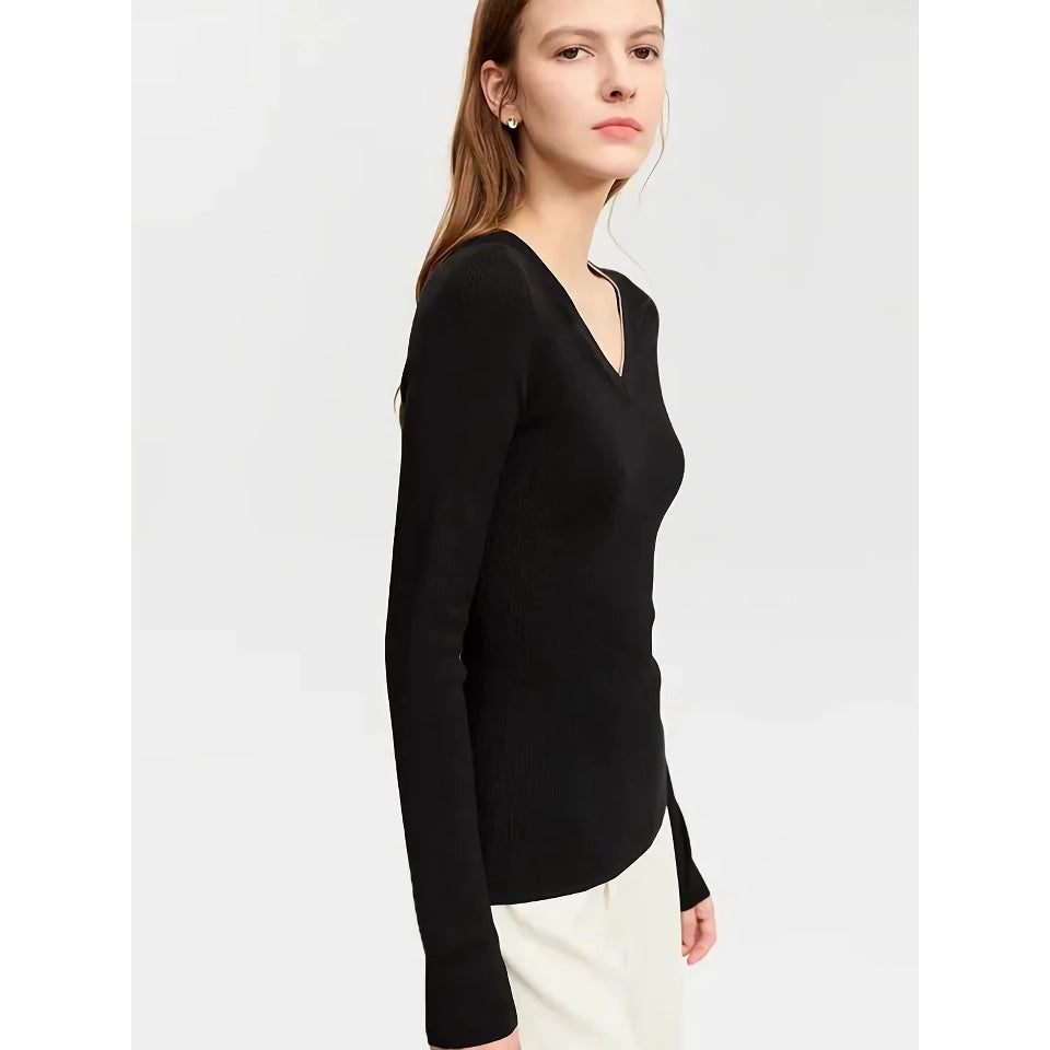 Autumn Slim V-neck Wool Sweater