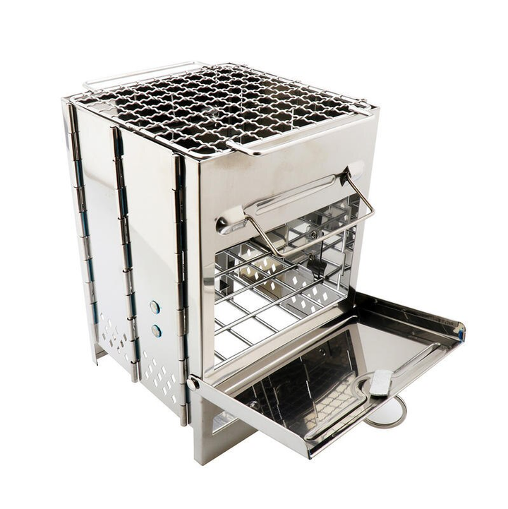 Compact Stainless Steel Folding Wood Stove – Portable BBQ Grill for Outdoor Adventures