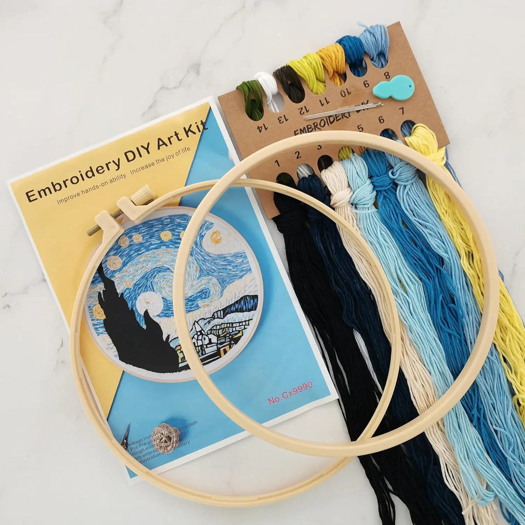 Embroidery Starter Kit with Van Gogh Starry Night Pattern