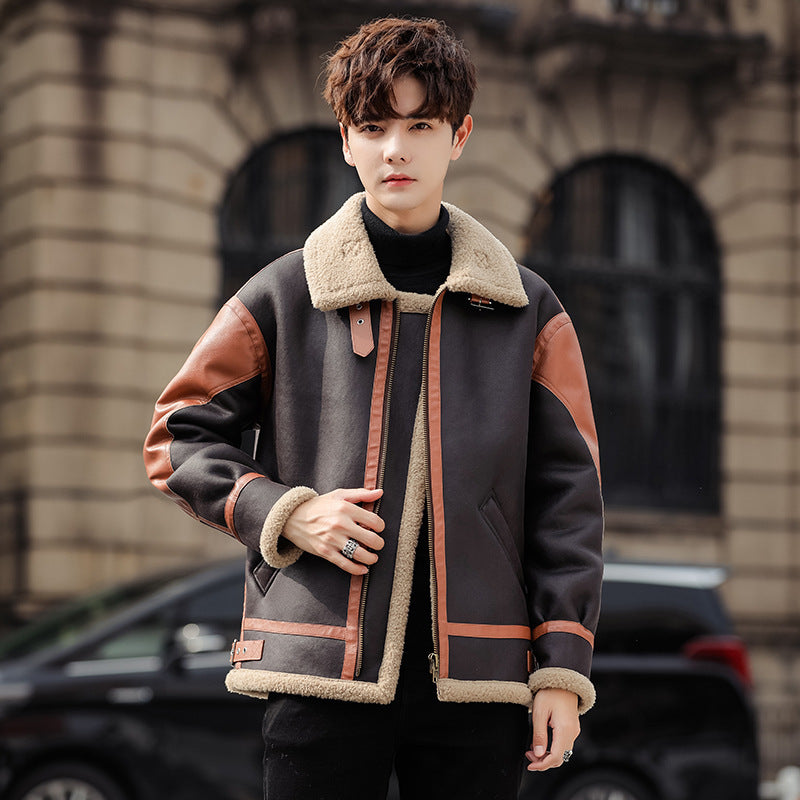 Handsome Man Fur Integrated Fleece-lined Thickened Casual Fashionable Style Coat