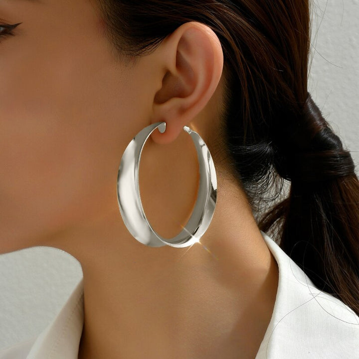 Glossy Geometric Metal Hoop Earrings
