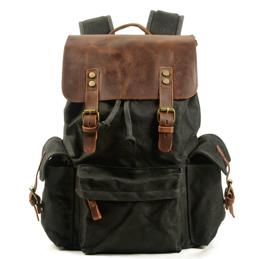 Men's Canvas Casual Backpack Trendy Computer Oil Wax Matching Hide Bag Fashion Brand