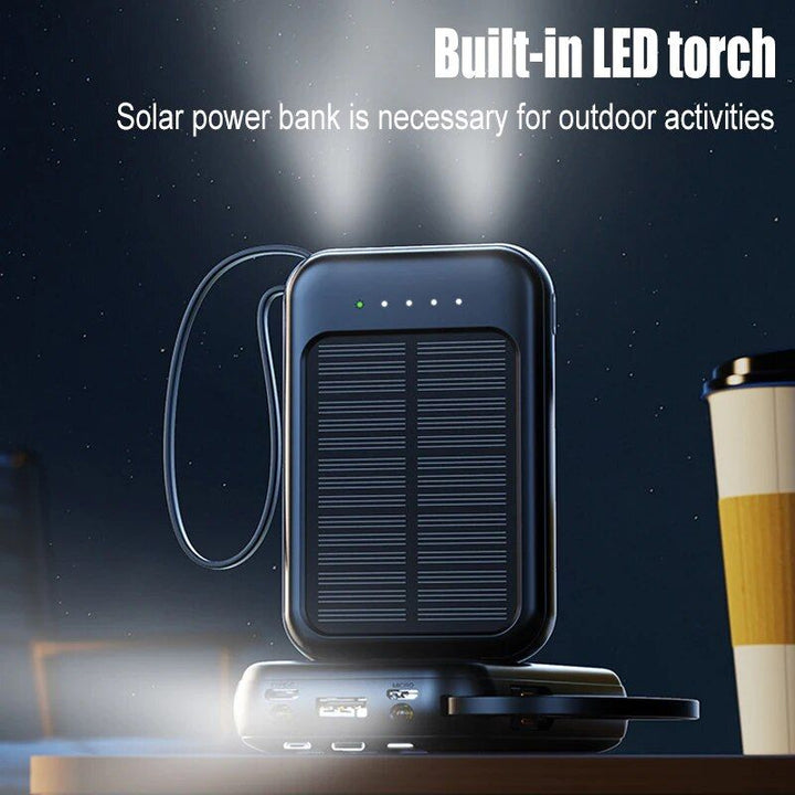 Solar Power Bank 20000mAh with LED Lights & Built-in Cables