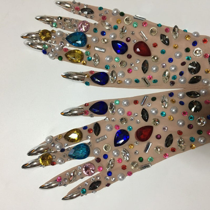 Women's Gorgeous Colored Rhinestone Gloves