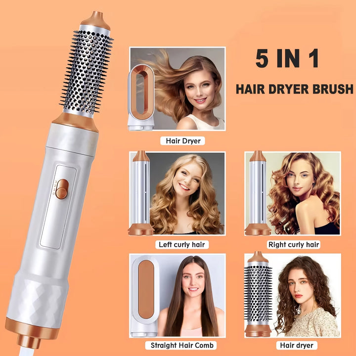 5-in-1 Hot Air Hair Dryer Brush with Negative Ionic Technology & Detachable Attachments