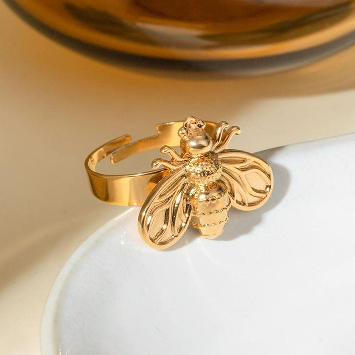 18K Gold Plated Stainless Steel Bee Shaped Geometric Ring