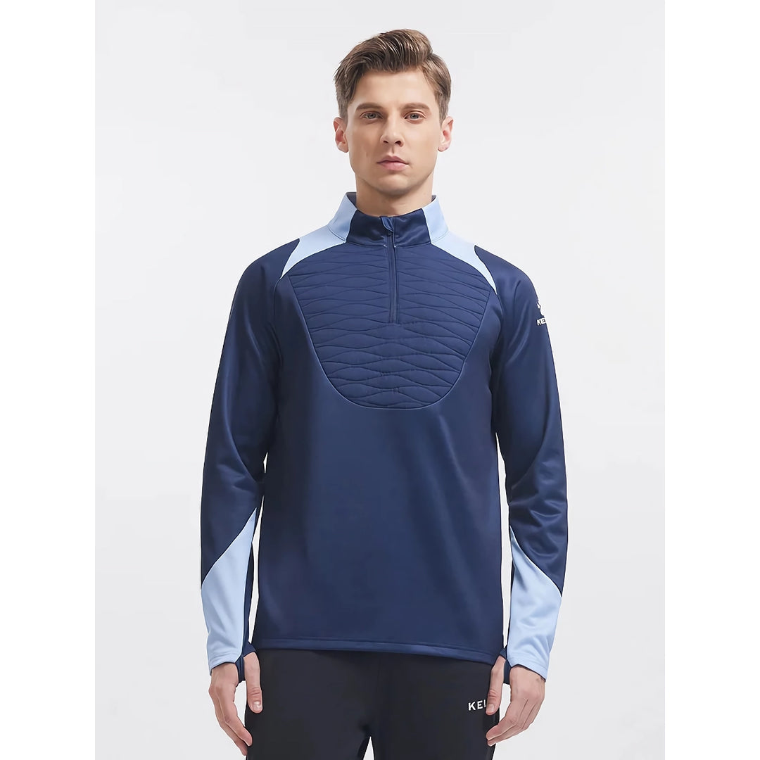 Men's Half-Zip Quilted Sports Pullover – Contrast Color Training Sweater