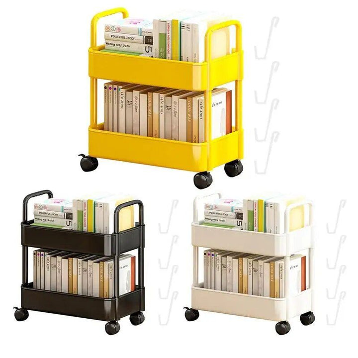 Compact 2-Tier Mobile Bookshelf Cart with Wheels
