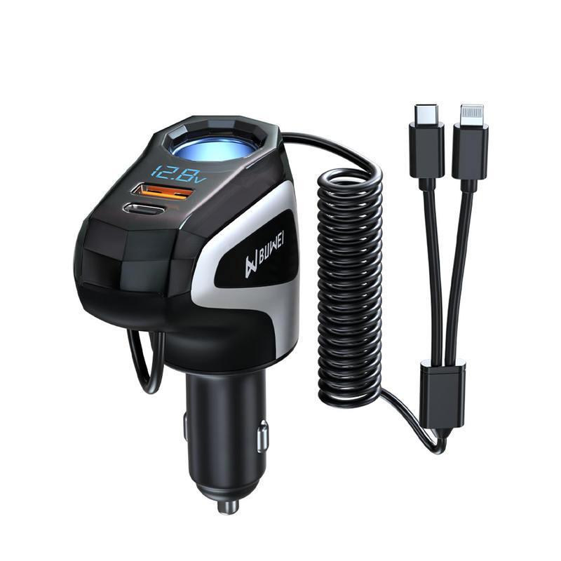 130W Super Fast Multi-Port USB & PD Car Charger with Cigarette Lighter Socket