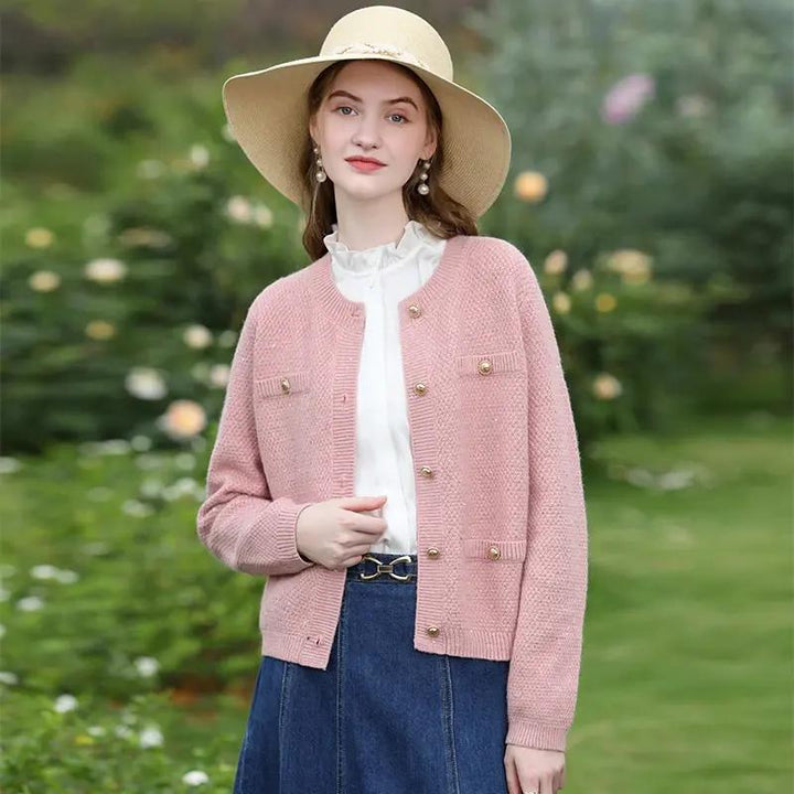 Stylish Pink Tweed Knit Jacket and Shorts Set