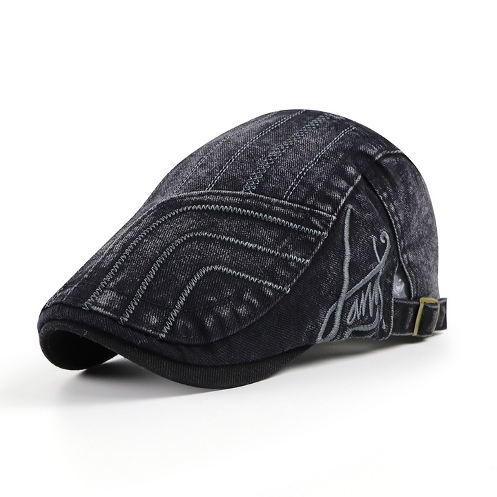 Unisex Cotton Embroidery Stripe Beret Hat Duckbill Golf Flat Buckle Visor Cabbie Cap for Men Women