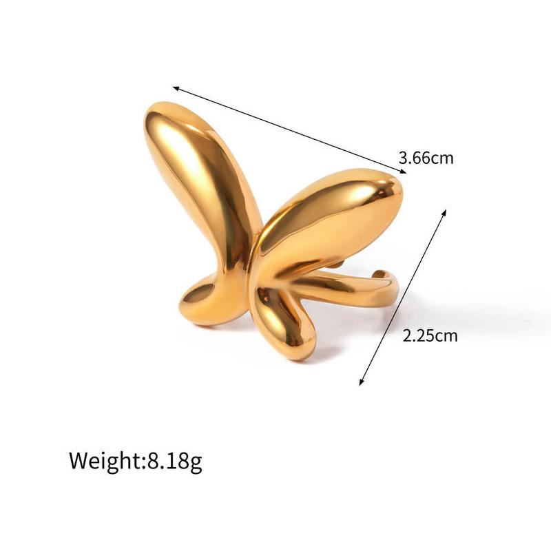 18K Gold-Plated Stainless Steel Butterfly Ring - Elegant Chunky Earrings for Special Occasions
