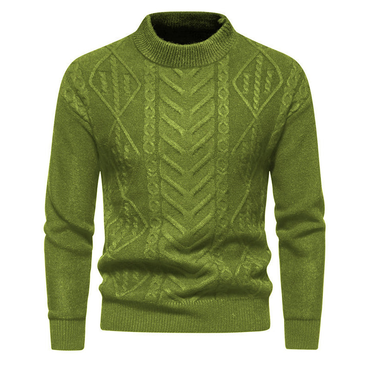 American Retro Solid Color European Jacquard Round Neck Men's Knitwear Sweater