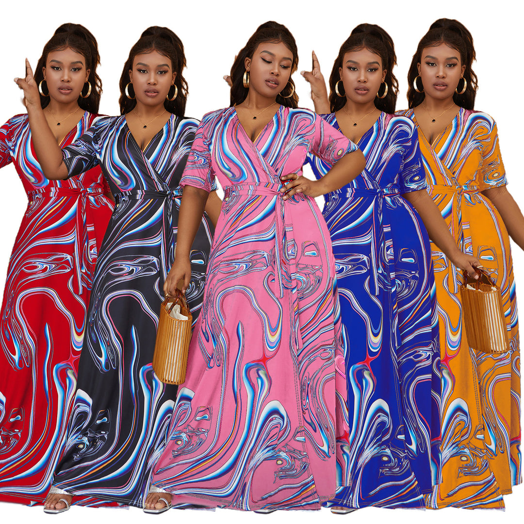 Bohemian Tie-dye Casual Slit Large Swing Plus Size Dress