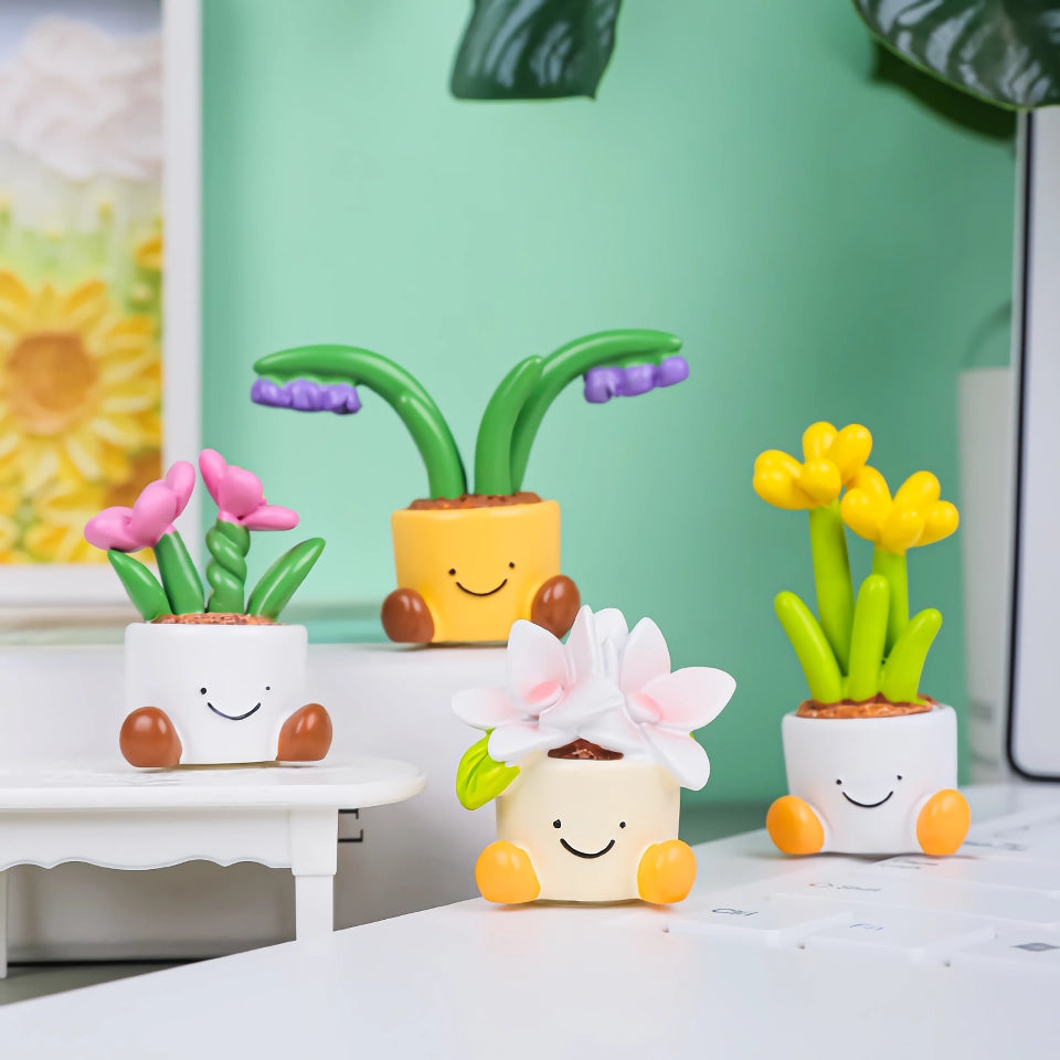 Cute Flower Pot Car Decoration – Cartoon Plant Ornament