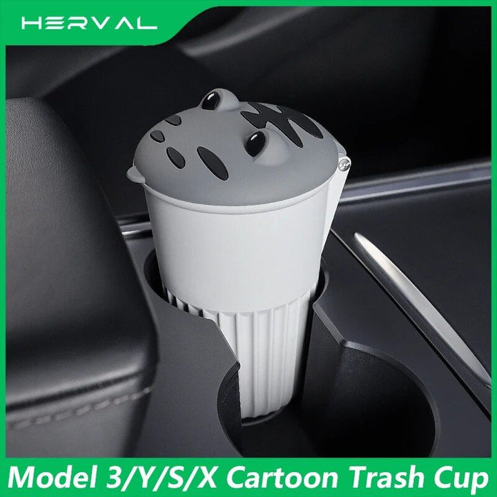Compact Silicone Car Trash Bin for Tesla Model 3/Y/S/X - Cartoon Design