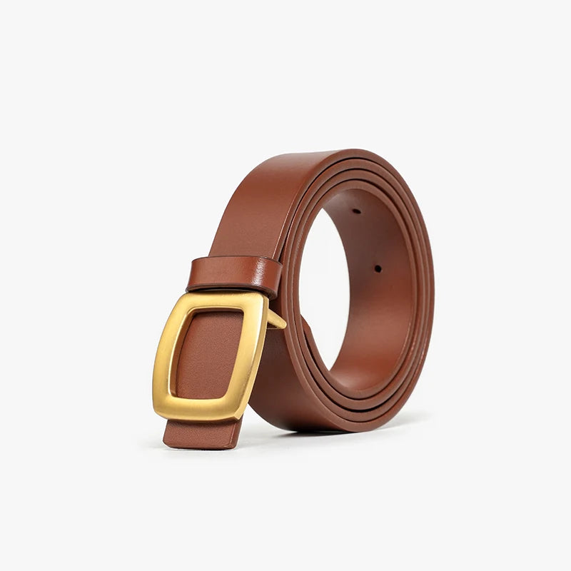 Genuine Cow Leather Belt with Designer Square Buckle