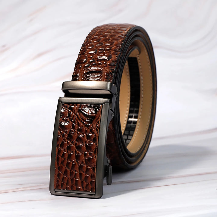 Luxury Men's Leather Belt with Automatic Buckle – Crocodile Pattern