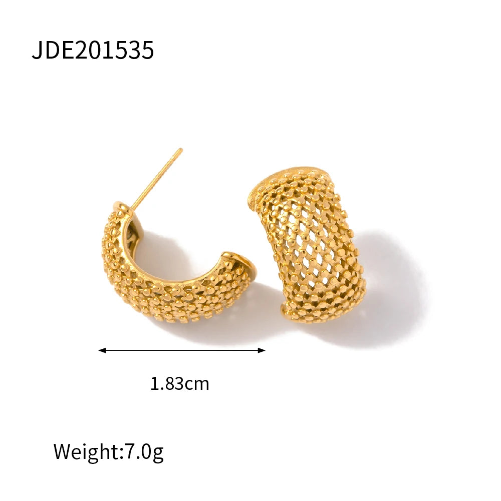 18K Gold Plated Stainless Steel C-Shaped Mesh Earrings