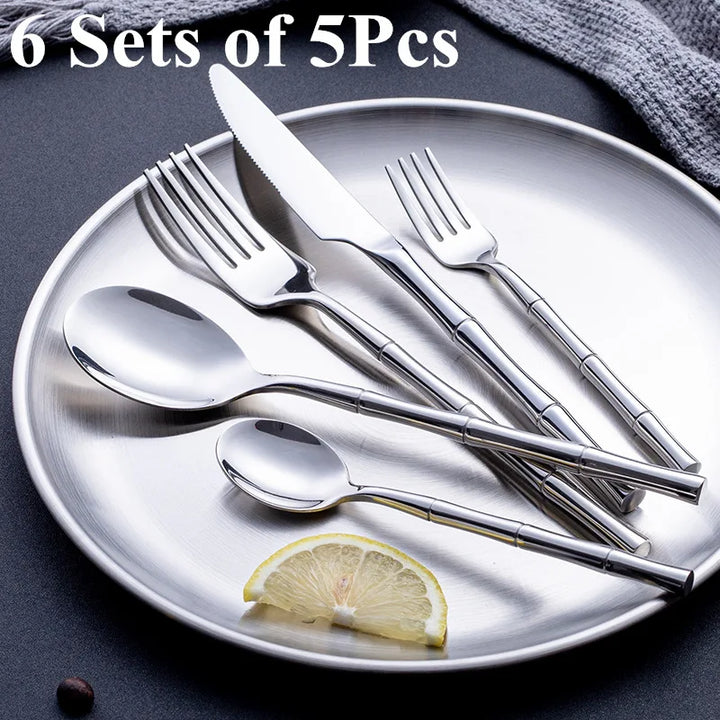 Stainless Steel Bamboo Design Cutlery Set