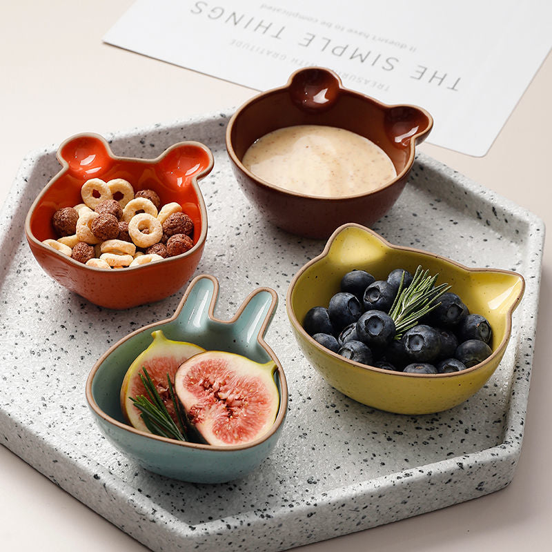 Cute Cartoon Ceramic Snack & Sauce Dish Set