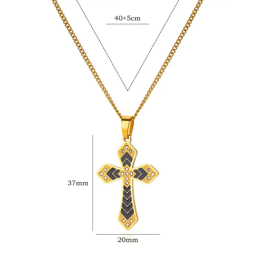 Stainless Steel Cross Pendant Necklace with Cubic Zirconia – Religious Trendy Jewelry