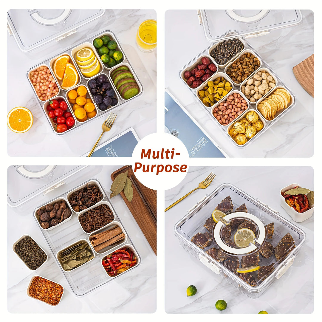 Portable Snack Organizer Box with Divided Compartments and Handle