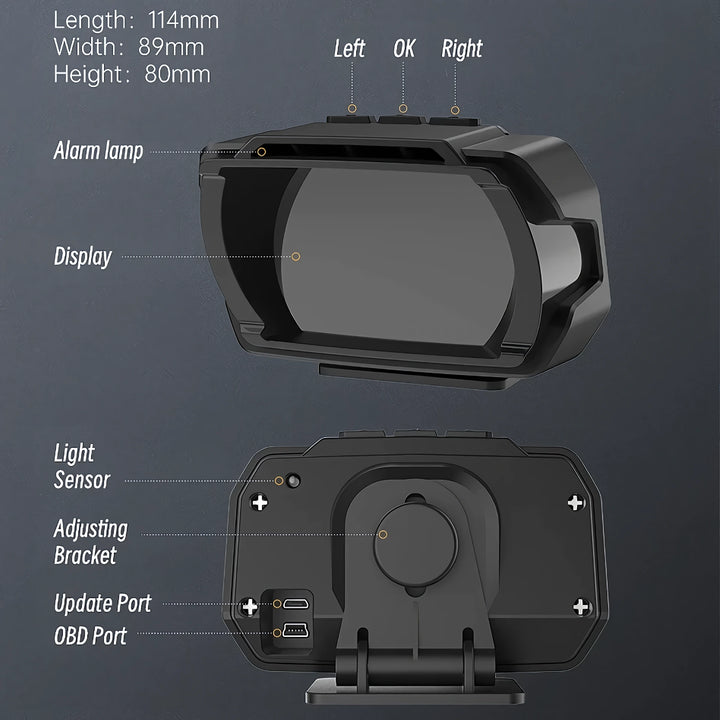 Digital HUD Car Speedometer with OBD and Security Features