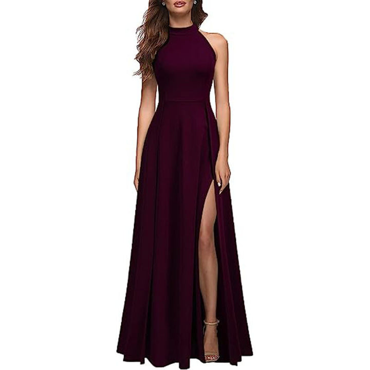 Halter Sexy Slit Short Sleeve Evening Dress