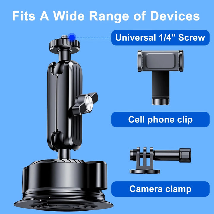 2-in-1 Car Phone & Sports Camera Holder with Large Suction Cup