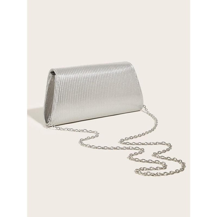 Luxury Shiny Striped PU Leather Evening Clutch with Long Chain