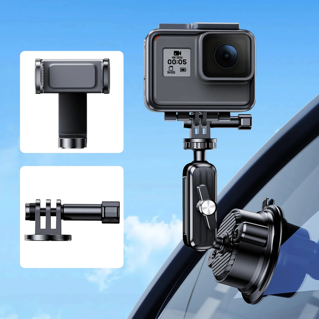 2-in-1 Car Phone & Sports Camera Holder with Large Suction Cup