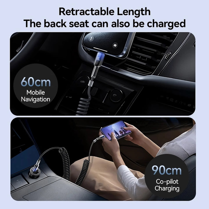 60W USB Type C PD Spring Car Charging Cable