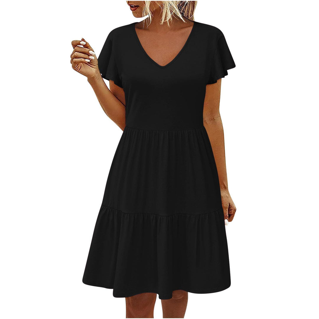 Women's Clothing Flying Sleeves Pleating Layered Short Sleeve Dress