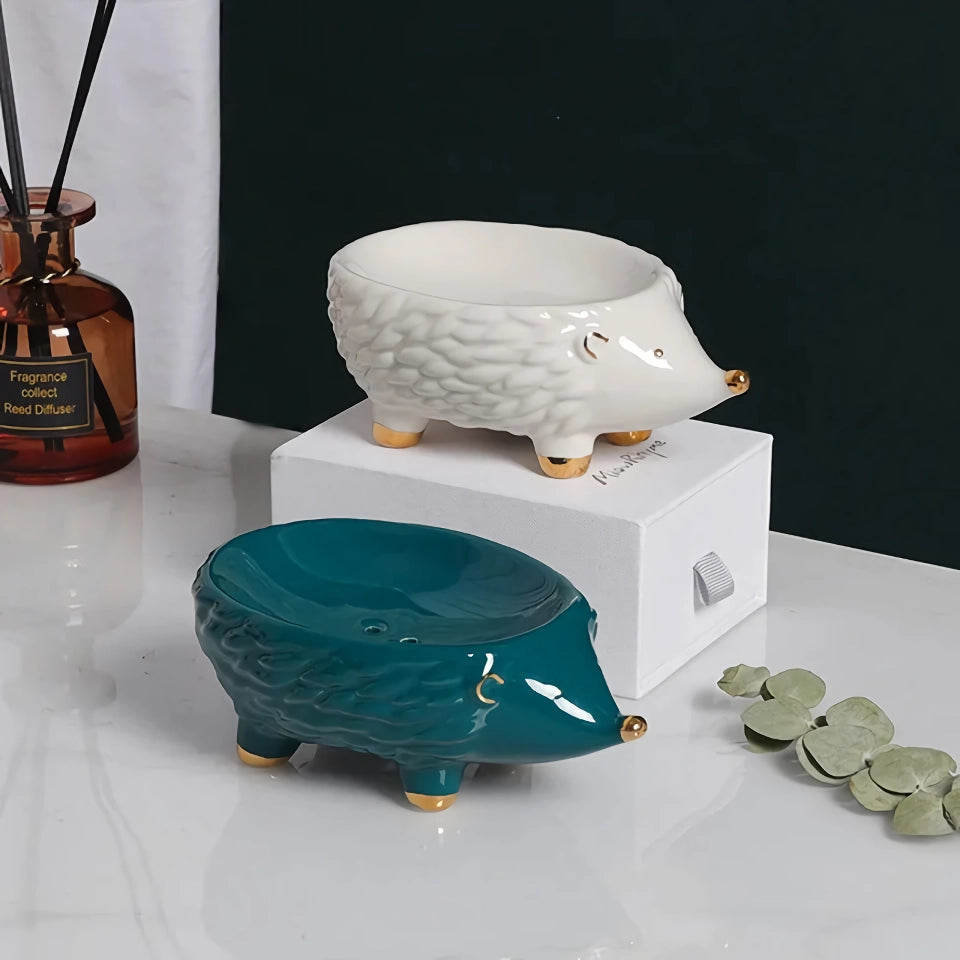 Charming Hedgehog Ceramic Soap Dish - Bathroom Accessory