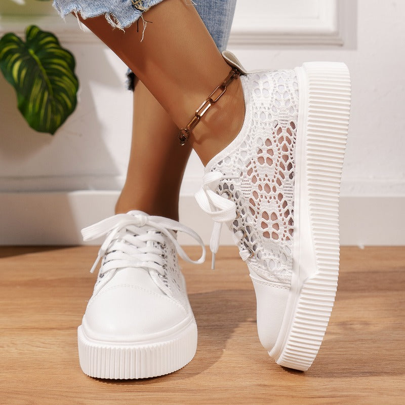 Fashion Lace-up Hollow Breathable Thick-soled Casual Shoes