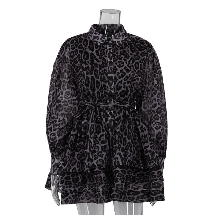 Chiffon Leopard Print Long Sleeve Dress