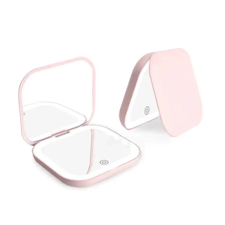 Compact LED Lighted Folding Makeup Mirror with 2X Magnification