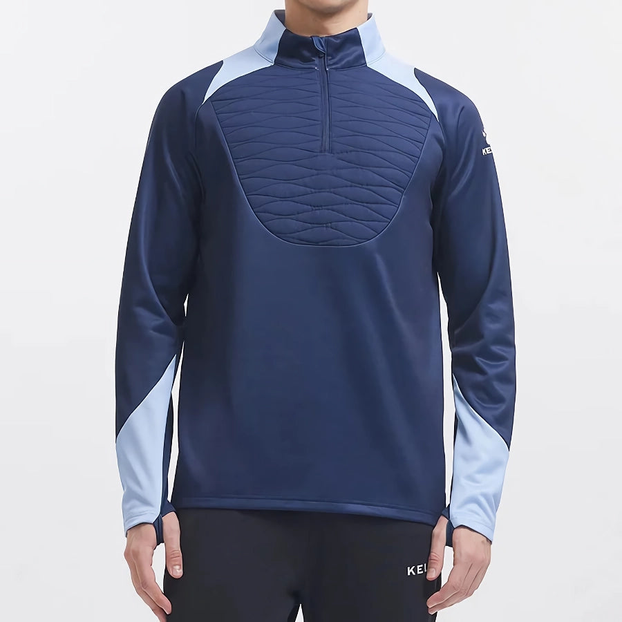 Men's Half-Zip Quilted Sports Pullover – Contrast Color Training Sweater