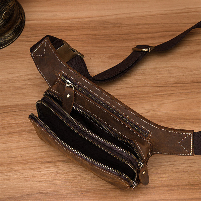 Top Layer Cowhide Men's Sports Waist Bag