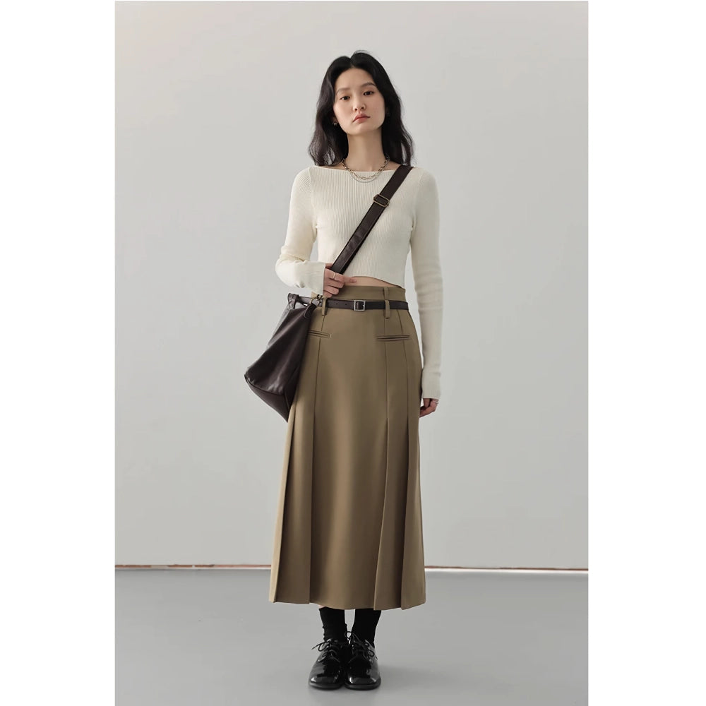 High Waist Pleated A-Line Skirt for Women