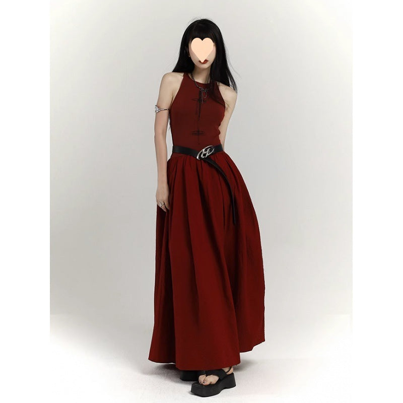 New Chinese Style Red Vest Dress Women